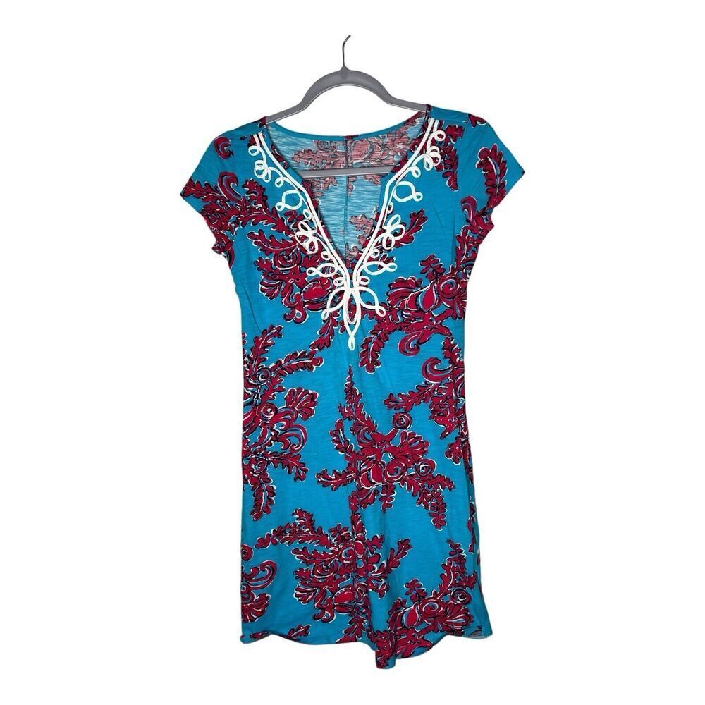 Lilly Pulitzer Dress Womens‎ XS Cotton Shift Colorful Vacation Blue Short Sleeve
